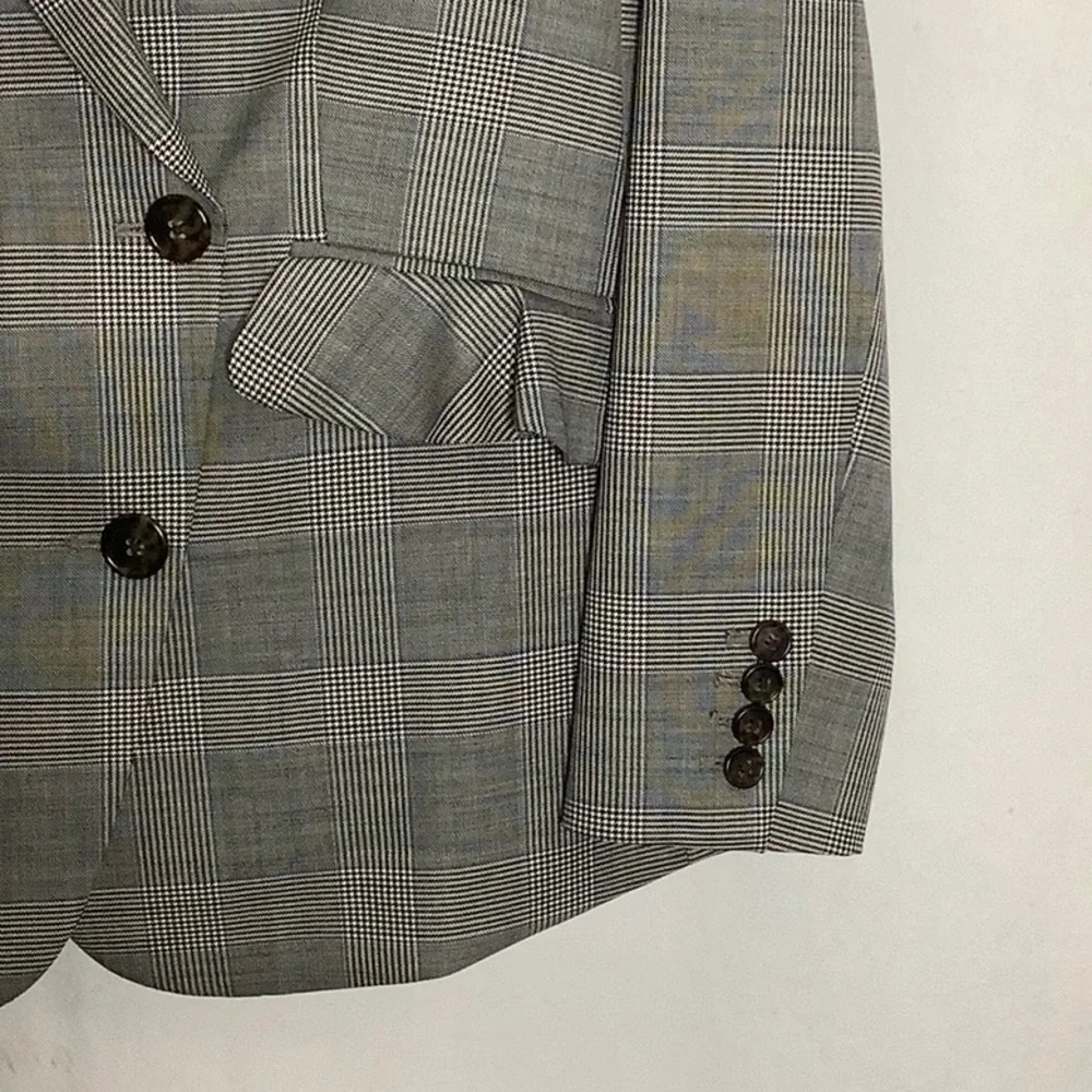 J. Crew Glen Plaid Double Breasted Wool Ruffle Pocket Blazer Jacket  Size 4